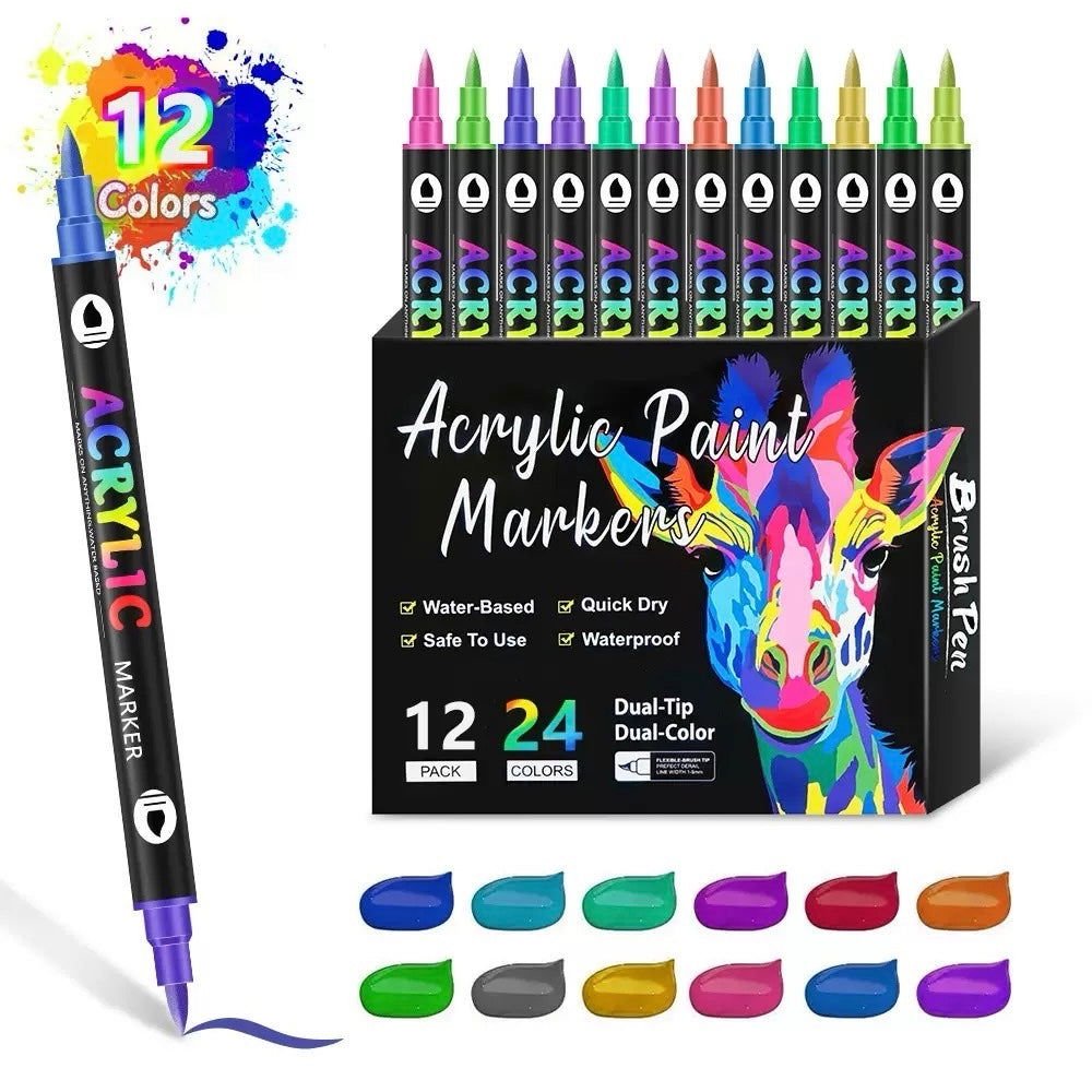 Dual Tip Acrylic Paint Pen Marker - 24/48/72 Colors - FunAcrylic