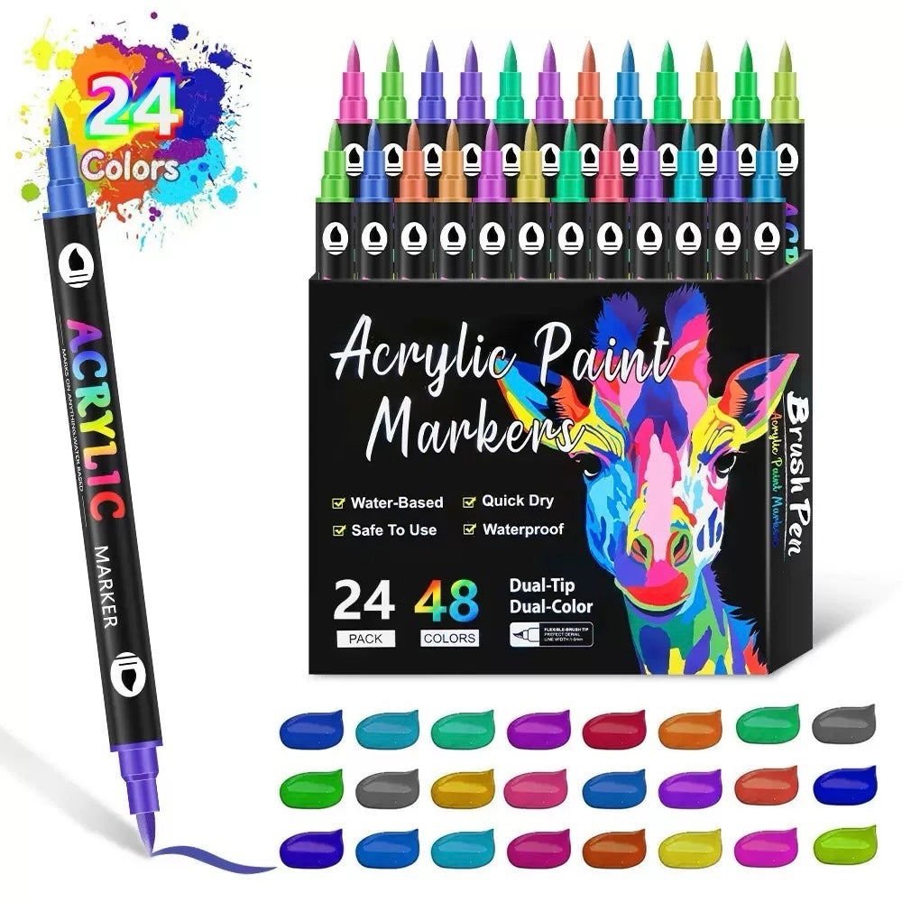 Dual Tip Acrylic Paint Pen Marker - 24/48/72 Colors - FunAcrylic