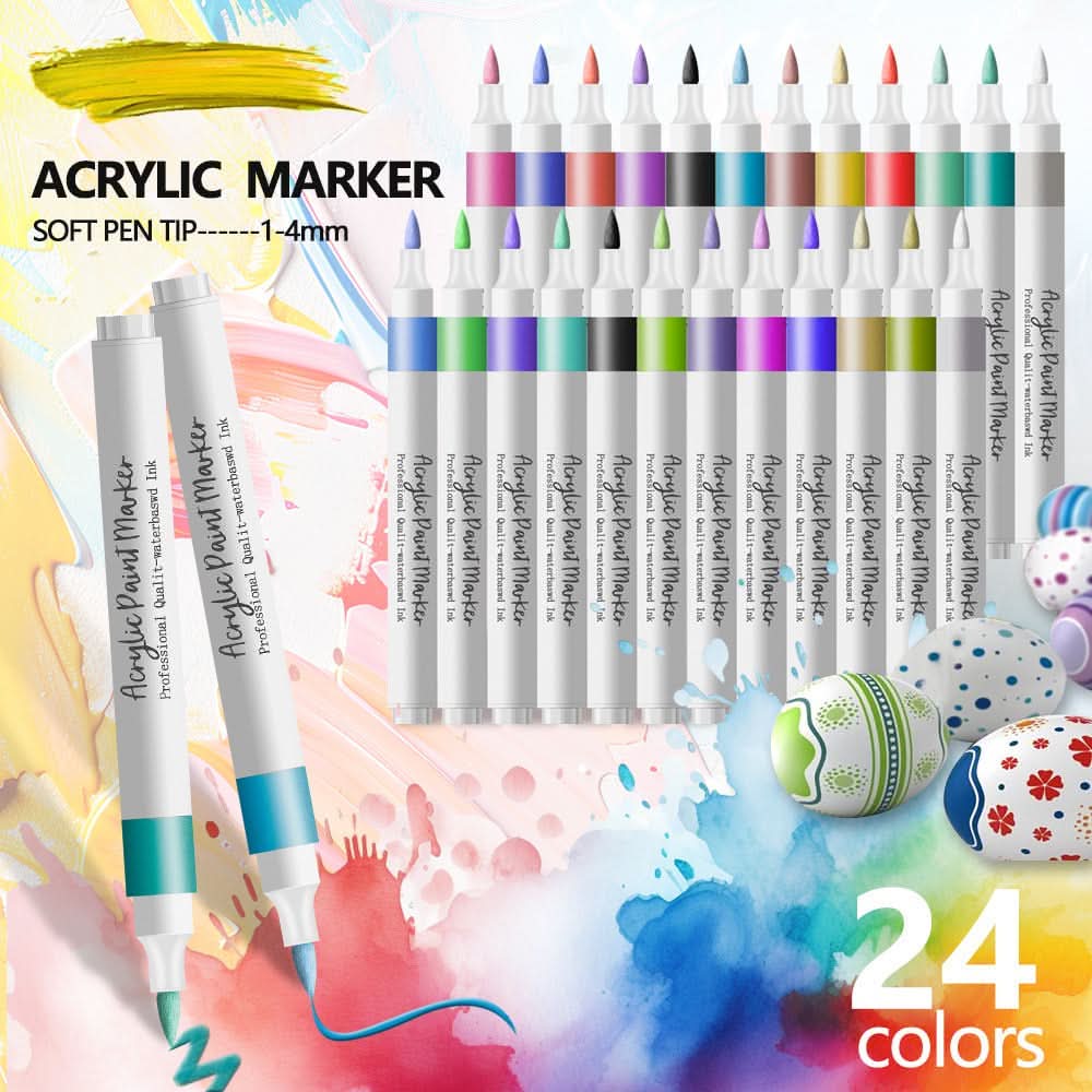 24-color acrylic paint marker set in dreamy blue-themed packaging, perfect for vibrant DIY projects and creative artwork.
