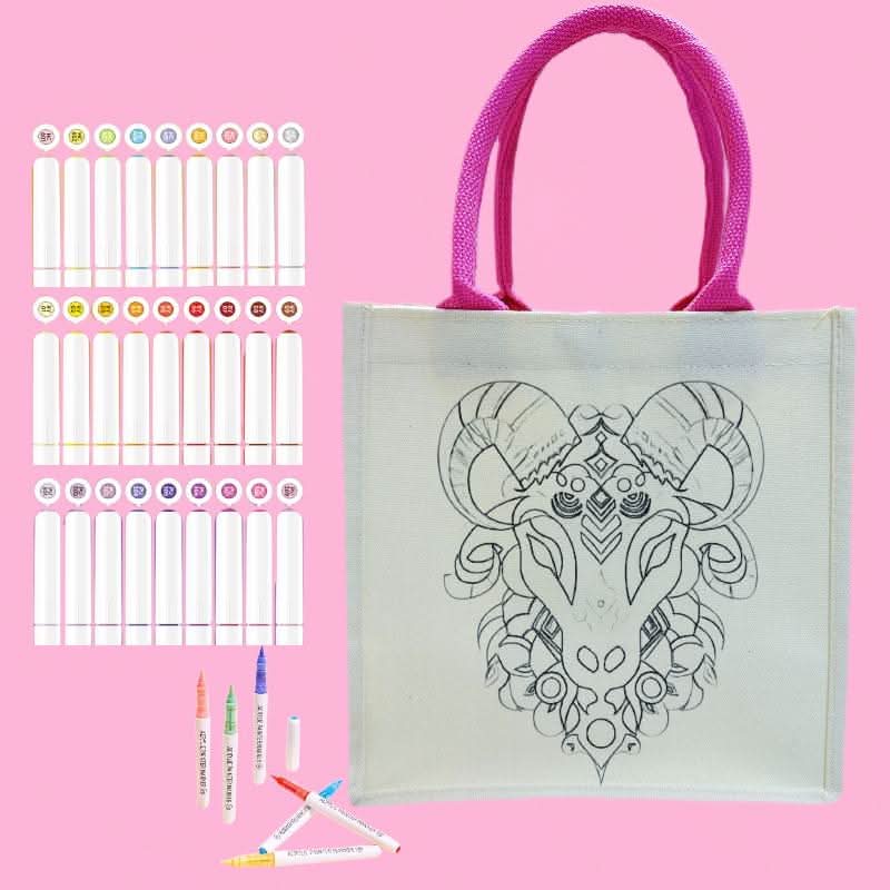 Canvas tote bag featuring a cute goatoutline ready for DIY coloring and painting