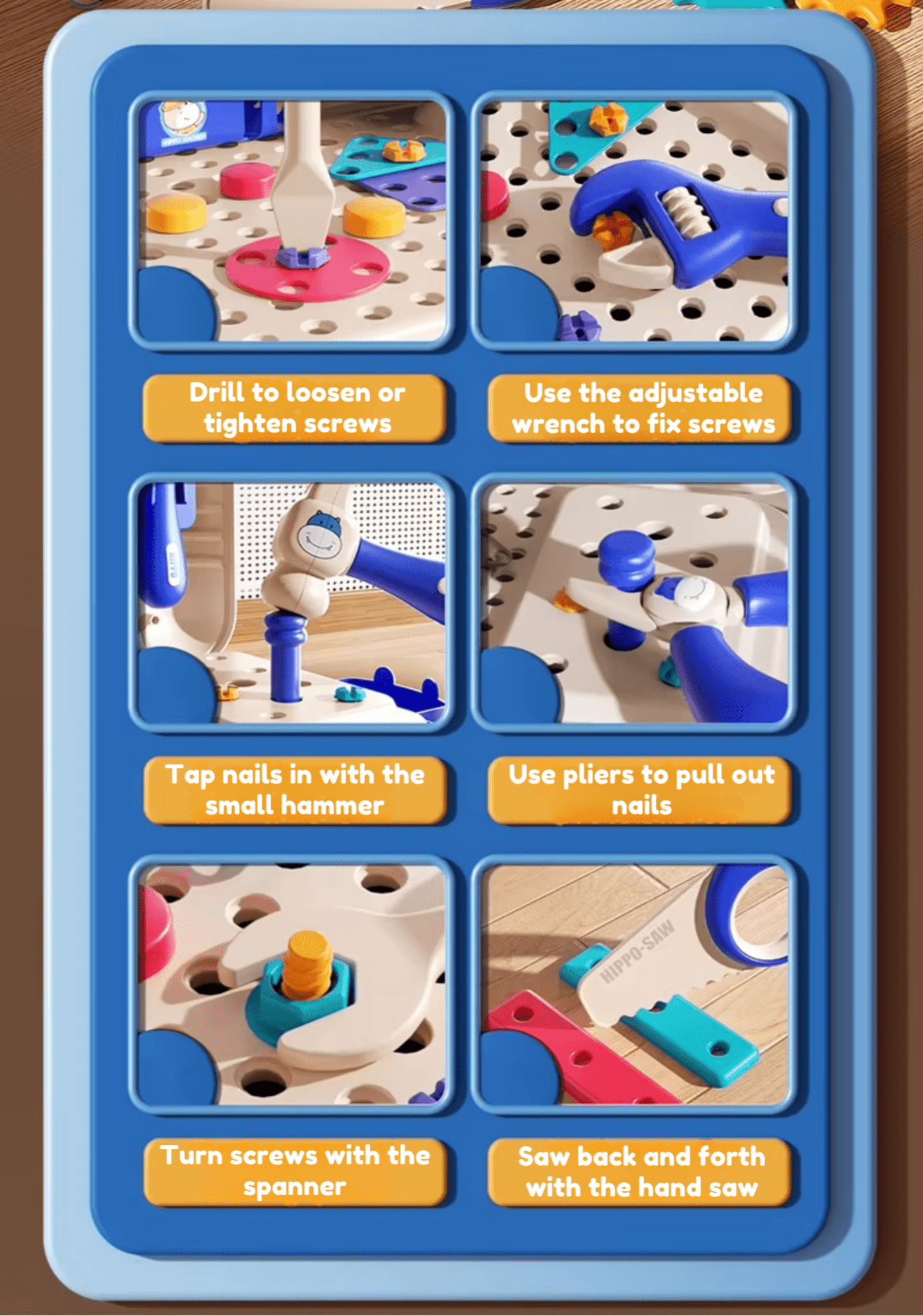 🦛Hippo All-in-one Tool Hub DIY Montessori Tool Box Set