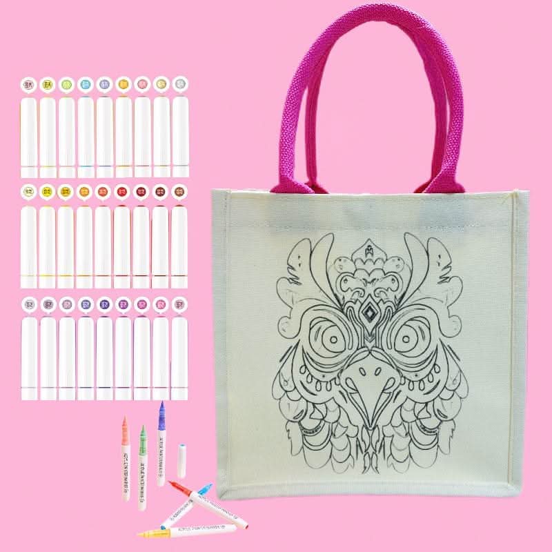 Canvas tote bag featuring a cute rockoutline ready for DIY coloring and painting