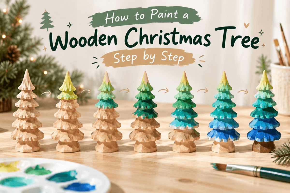 How to Paint a Blue-Green Wooden Christmas Tree Step by Step - FunAcrylic
