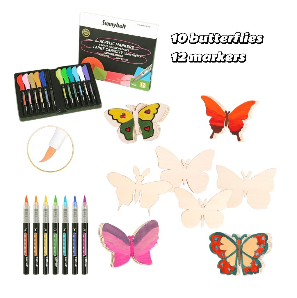 12 - Color Wooden Butterfly Doodle Kit with 10 Pre - Cut Blocks🦋 - FunAcrylic