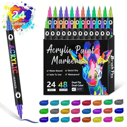 Box of 24 dual-tip acrylic paint markers offering 48 vibrant colors.