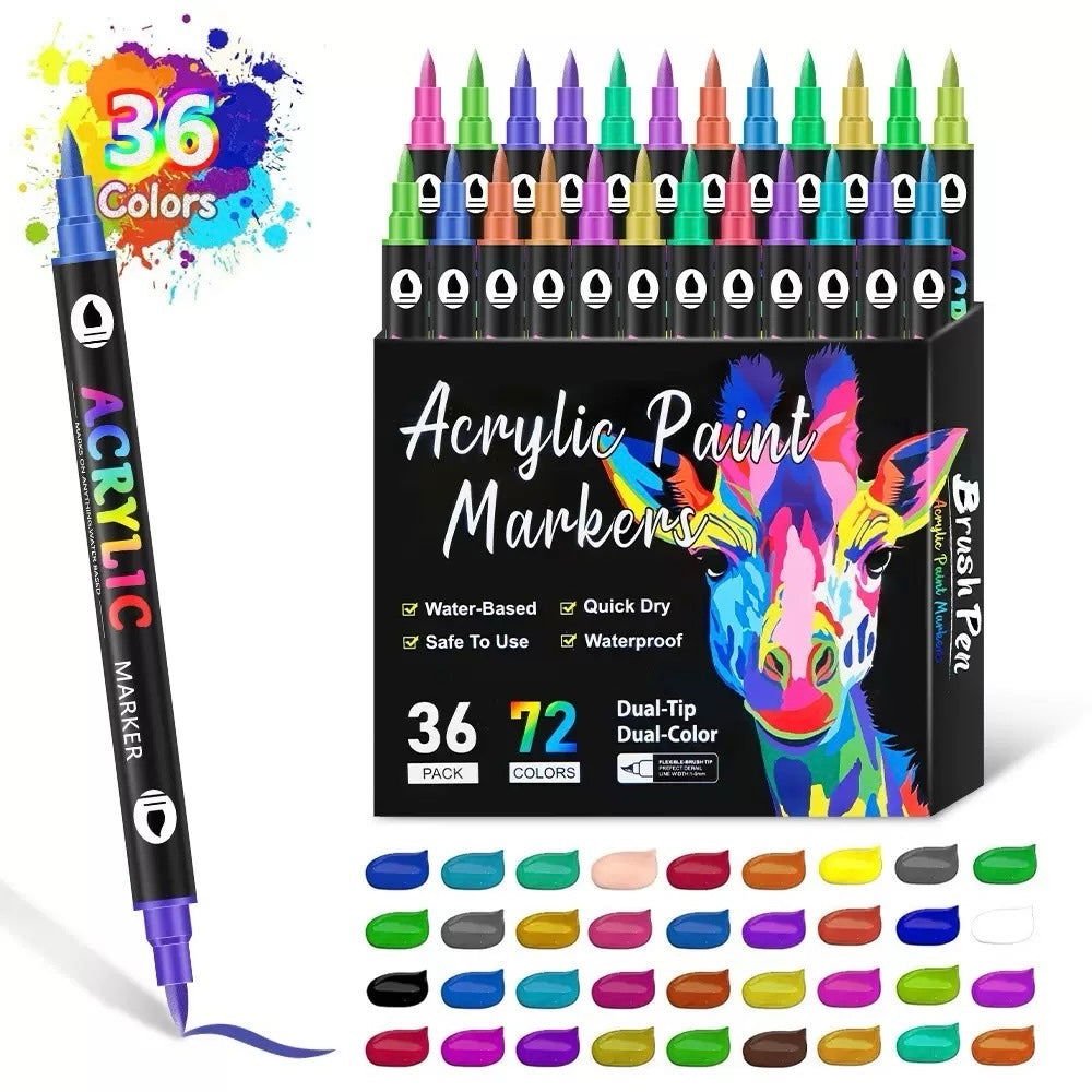 Box of 36 dual-tip acrylic paint markers offering 72 vibrant colors