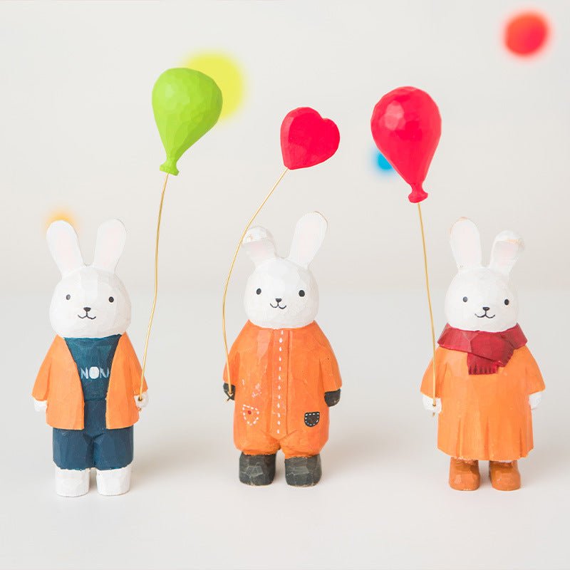 Hand - Carved Wooden Balloon Rabbit | Whimsical Desk Decor - FunAcrylic
