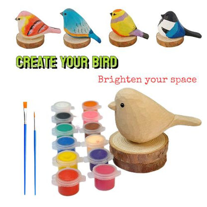 Basic DIY set featuring one wooden bird and vibrant acrylic paint for a creative crafting experience.