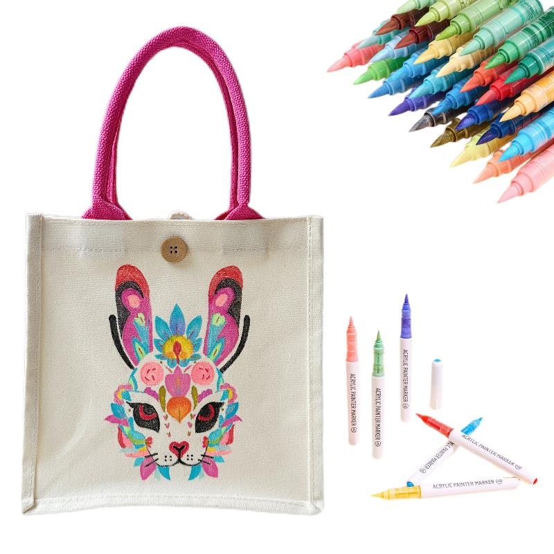 Creative illustration of the Year of the Rabbit zodiac symbol on an acrylic marker tote bag for doodling.