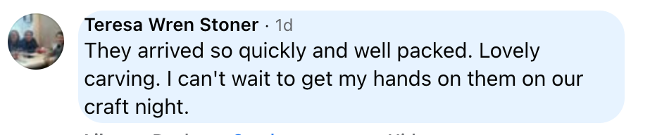 Customer review praising fast delivery and a family wooden bird craft night