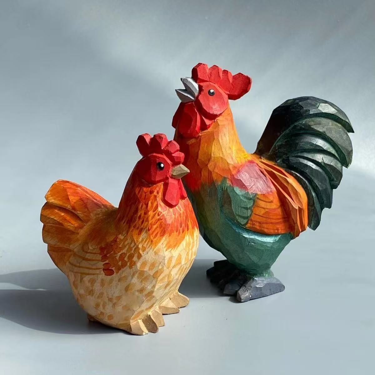 Hand - Carved Wooden Chicken Ornament | Cute Rustic Desk Decor - FunAcrylic