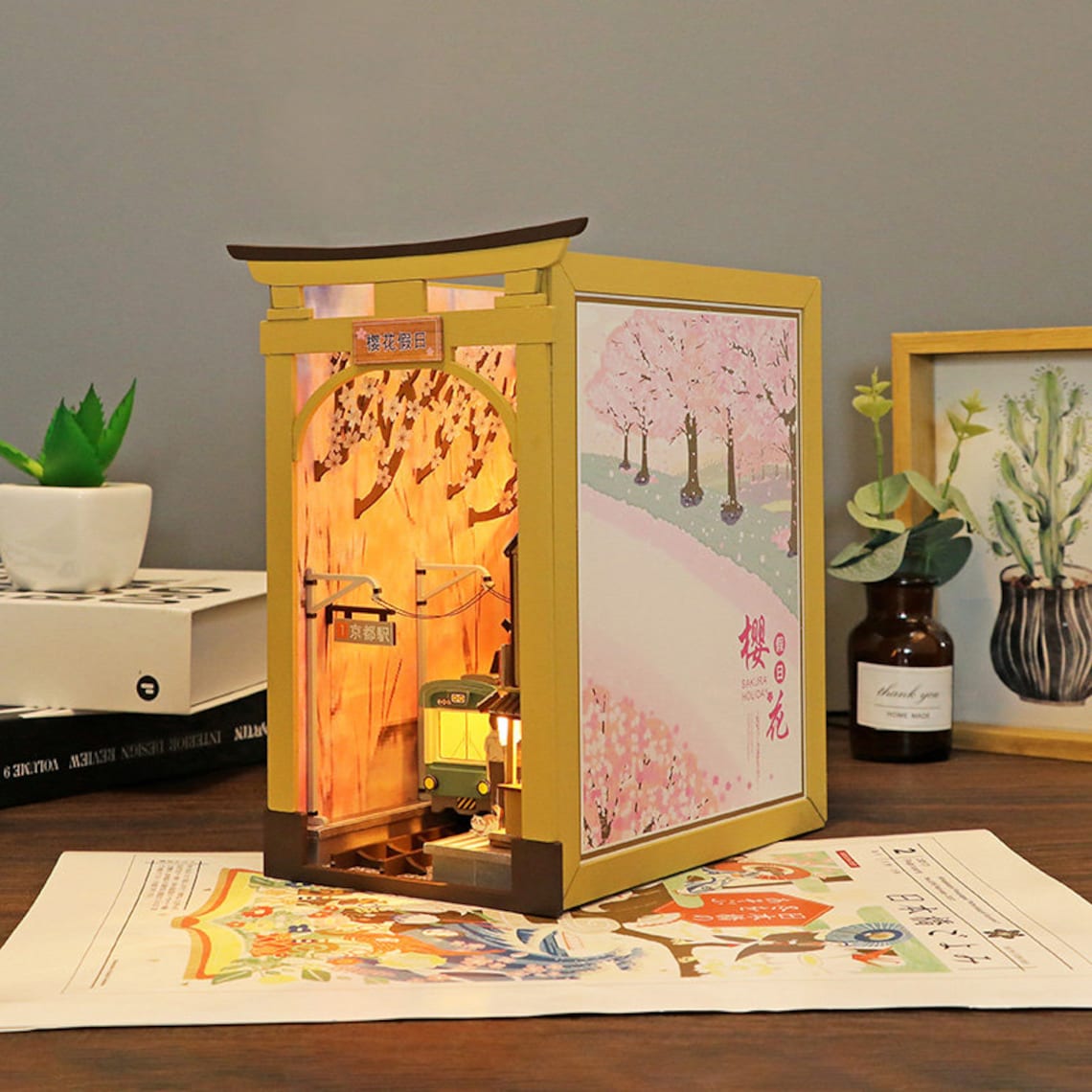 🏠Japanese Sakura Holiday Book Nook Miniature DIY Kit - FunAcrylic