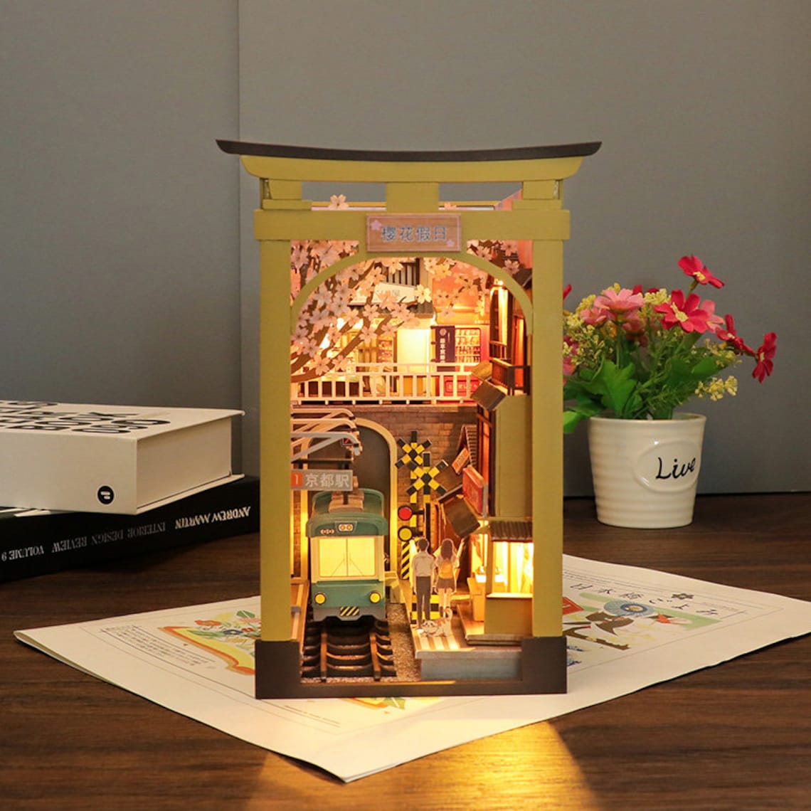 🏠Japanese Sakura Holiday Book Nook Miniature DIY Kit - FunAcrylic