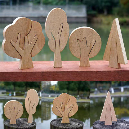 Hand-carved wooden trees perfect for DIY painting projects, showcasing a variety of shapes.