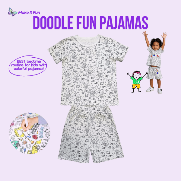 Colorful Color-In Short-Sleeve Pajamas for Kids creating a fun bedtime routine.