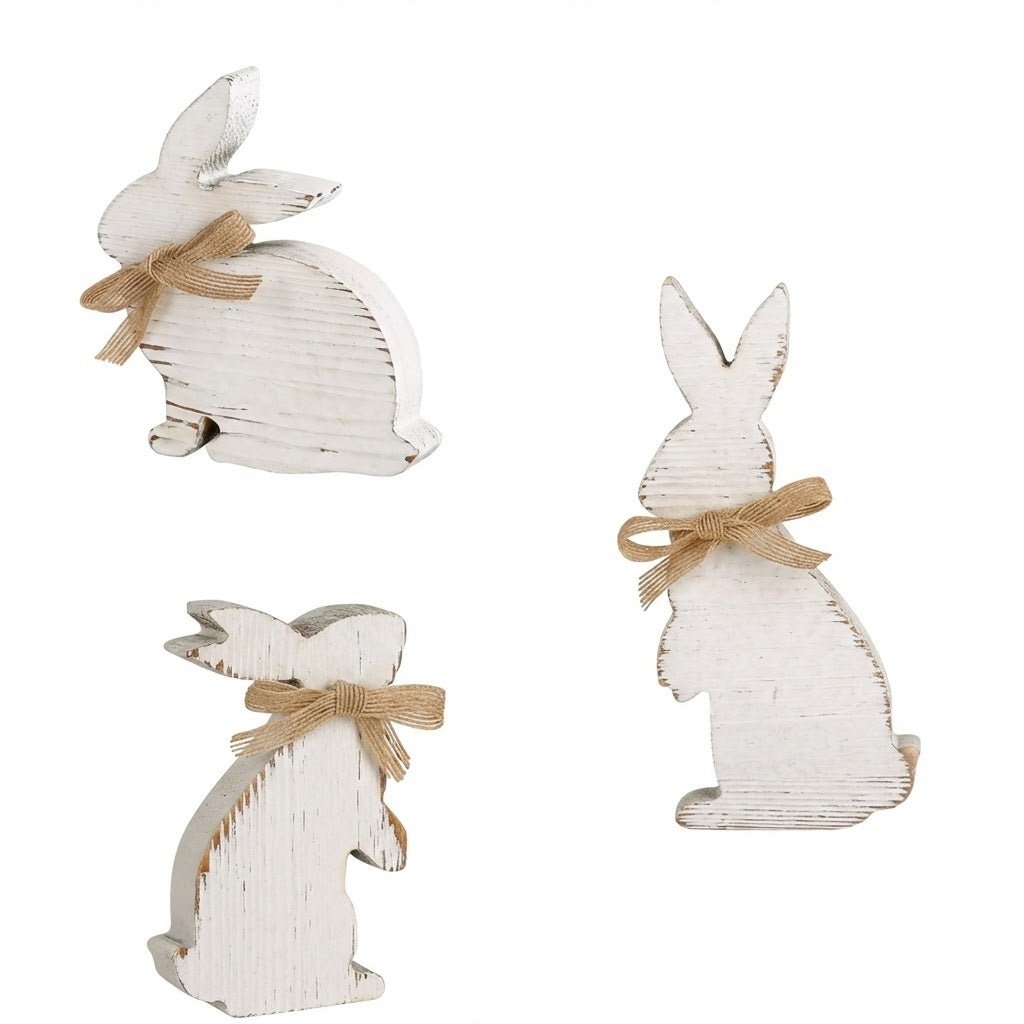 Natural Wood Easter Bunny Trio | Hand - Carved Set - FunAcrylic