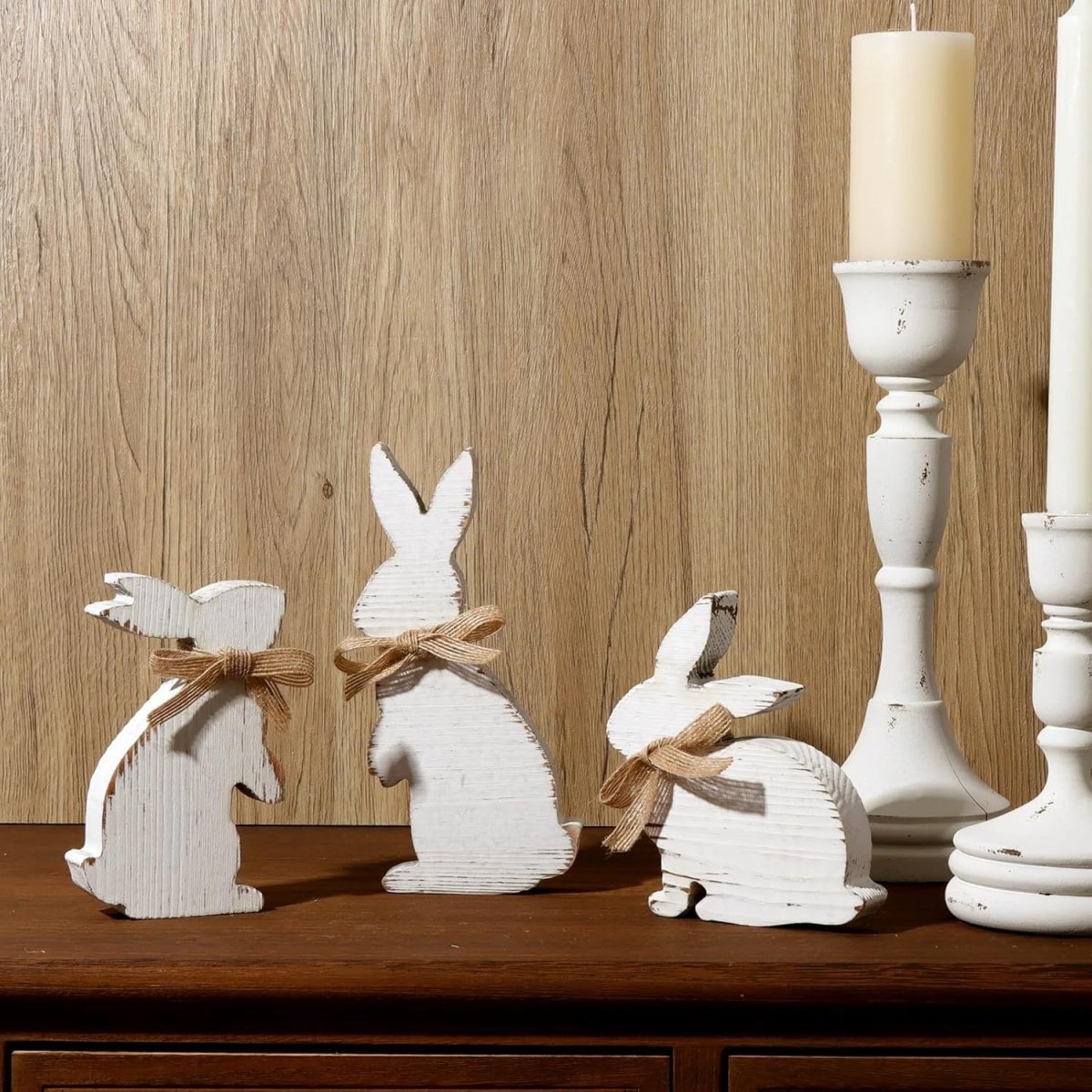 Natural Wood Easter Bunny Trio | Hand - Carved Set - FunAcrylic