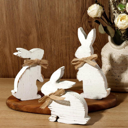 Natural Wood Easter Bunny Trio | Hand - Carved Set - FunAcrylic