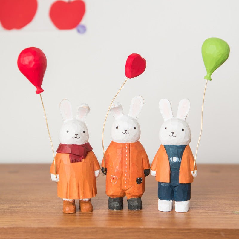 Hand - Carved Wooden Balloon Rabbit | Whimsical Desk Decor - FunAcrylic