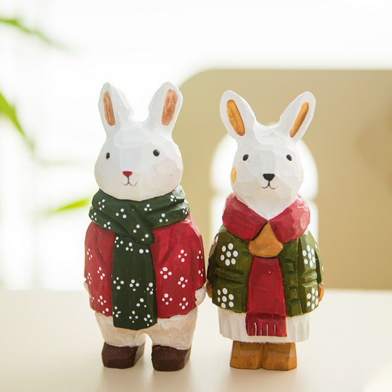 Hand - Carved Wooden Easter Rabbit | Whimsical Desk Decor - FunAcrylic