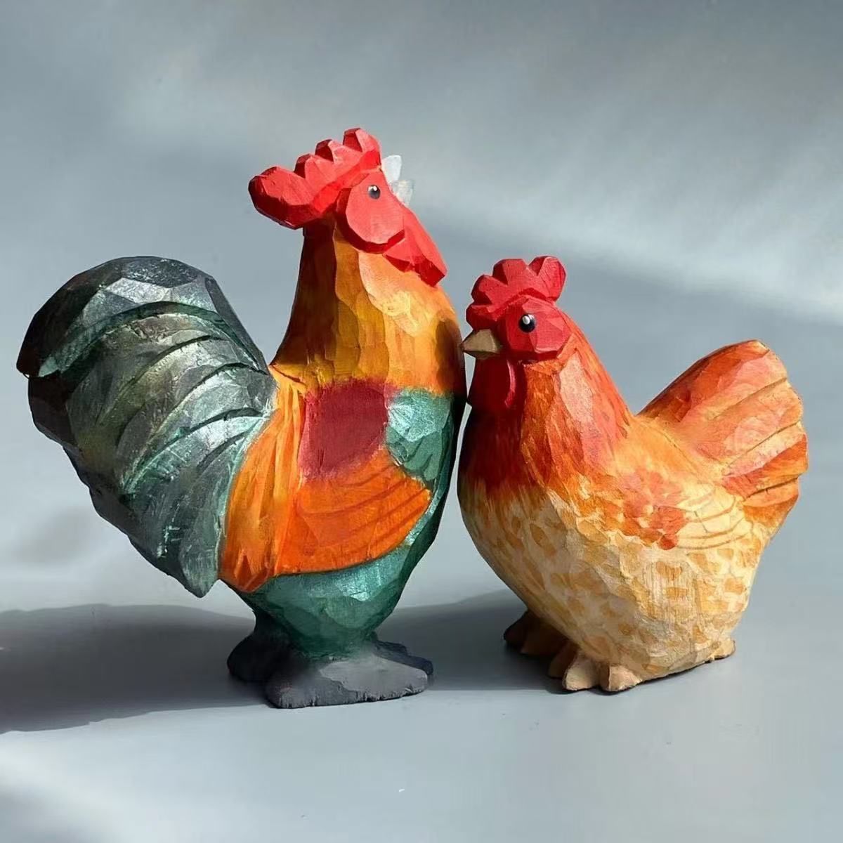 Hand - Carved Wooden Chicken Ornament | Cute Rustic Desk Decor - FunAcrylic