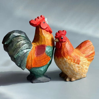 Hand - Carved Wooden Chicken Ornament | Cute Rustic Desk Decor - FunAcrylic