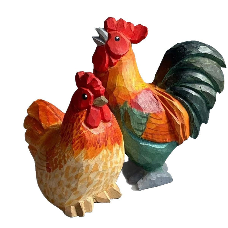 Hand - Carved Wooden Chicken Ornament | Cute Rustic Desk Decor - FunAcrylic