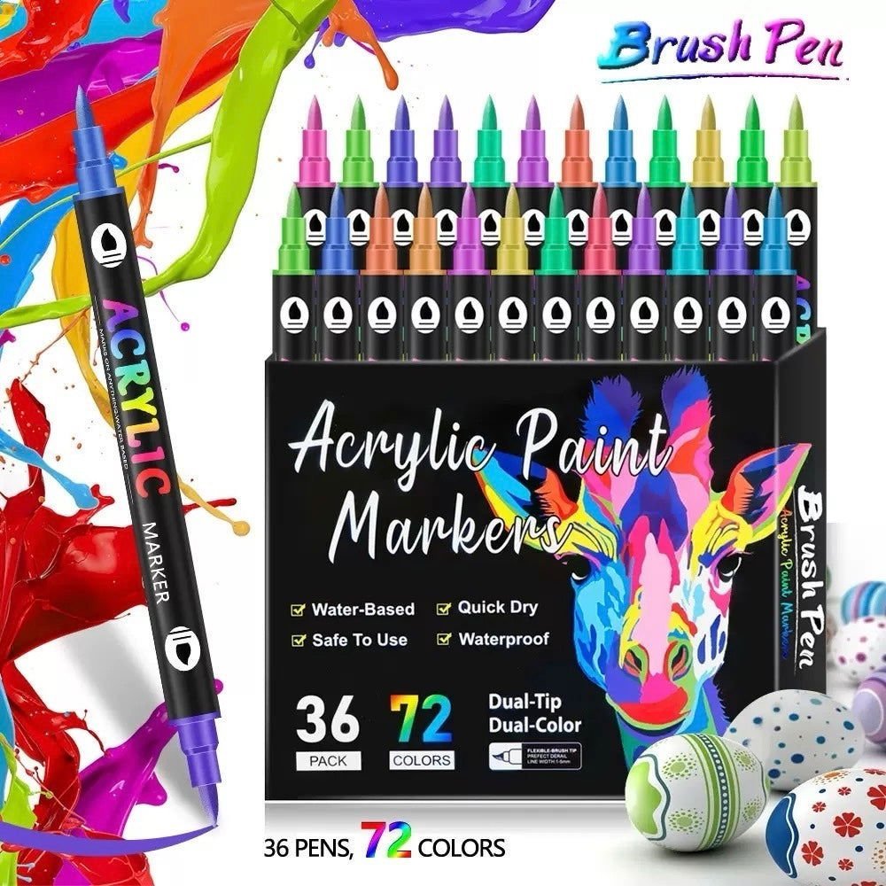 Acrylic paint marker set featuring dual-tip markers in various colors, perfect for art and craft projects.