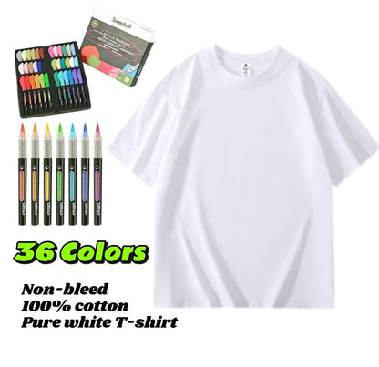 DIY T-Shirt Art Kit with acrylic markers and a pure white cotton T-shirt