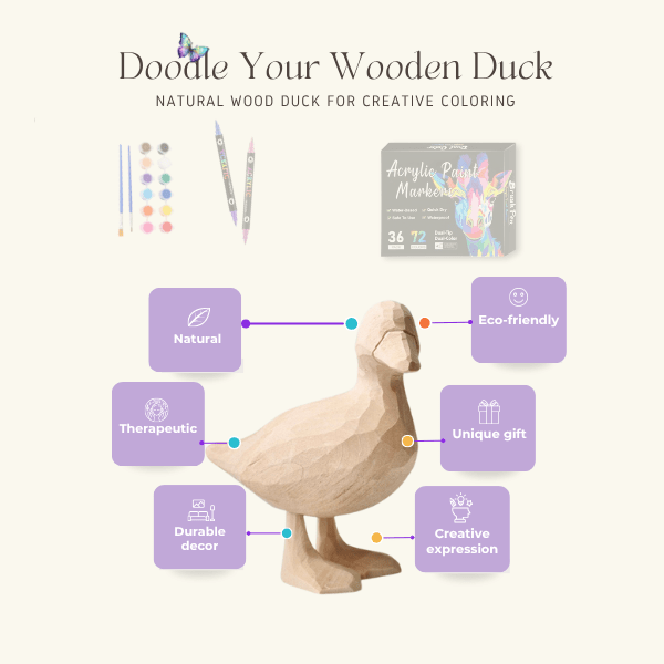 Set of 12 acrylic paint colors and markers included in the DIY duck craft kit