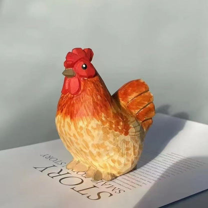 Hand - Carved Wooden Chicken Ornament | Cute Rustic Desk Decor - FunAcrylic
