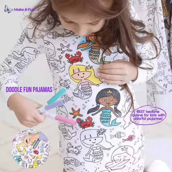 Short sleeve kids pajamas featuring a pajamas outline design ready for colorin