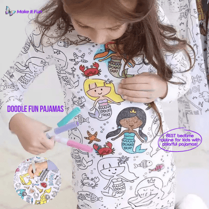 Short sleeve kids pajamas featuring a pajamas outline design ready for colorin