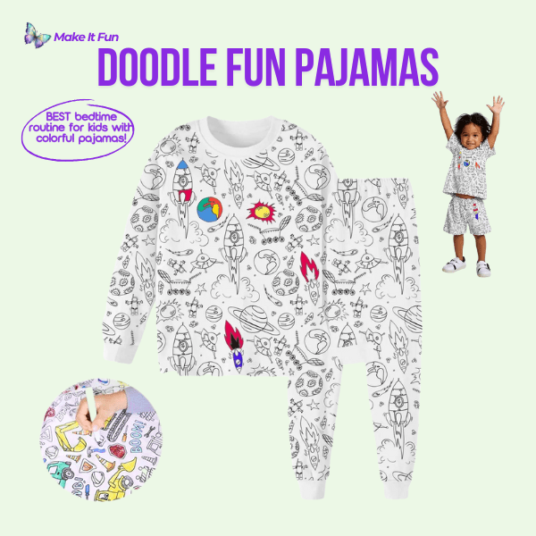 Short sleeve kids pajamas featuring a princess outline design ready for coloring