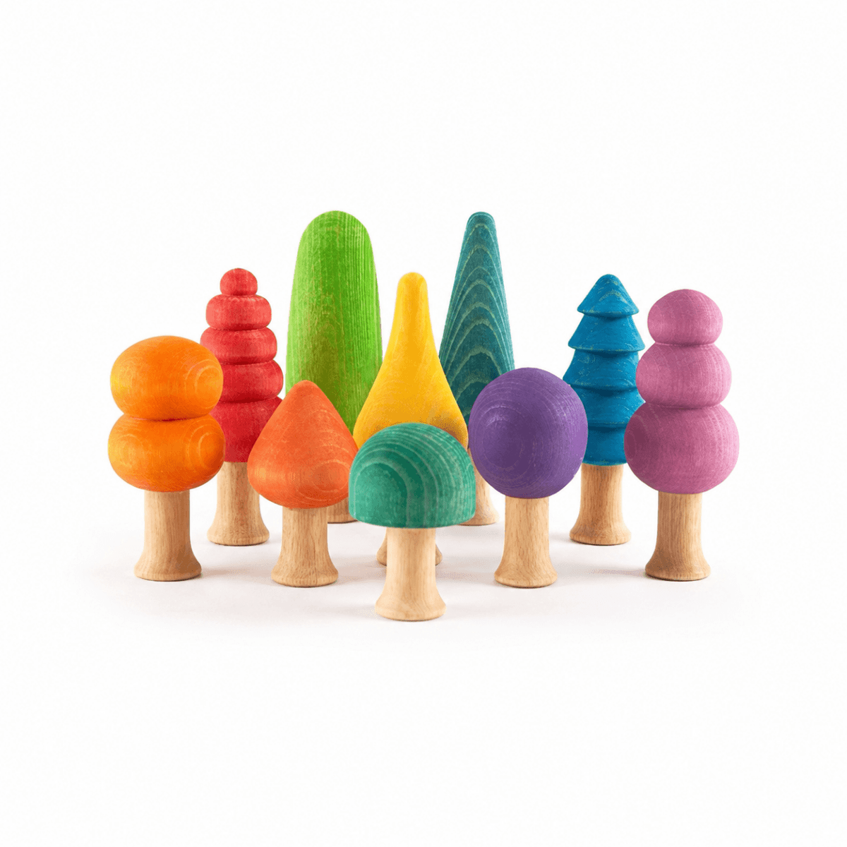 Colorful painted mini wooden tree set