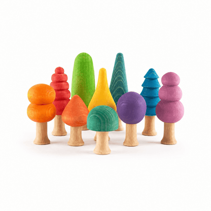 Colorful painted mini wooden tree set