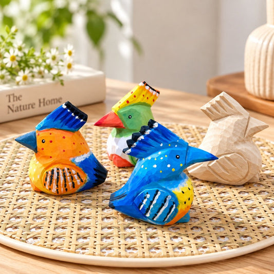 DIY paintable 3D wooden hoopoe bird kit with colorful finished birds