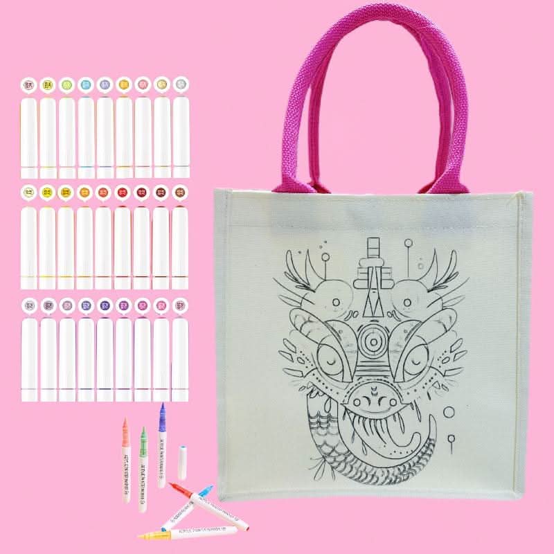 Canvas tote bag featuring a cute snack outline ready for DIY coloring
