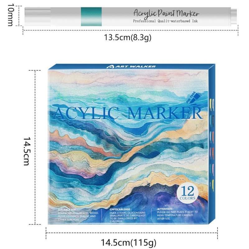 acrylic paint marker set in dreamy blue-themed packaging, perfect for vibrant DIY projects and creative artwork.