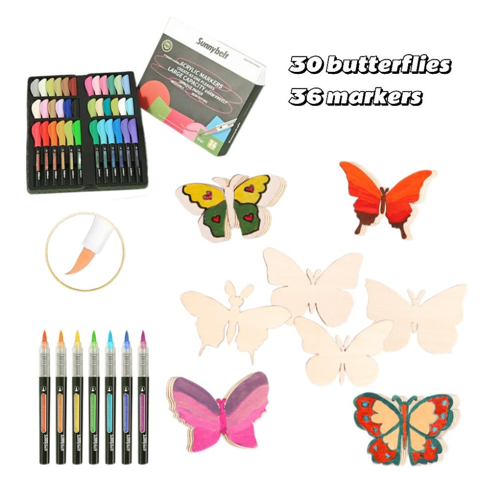 36 - Color Wooden Butterflies Doodle Kit with 30+ Canvases🦋 - FunAcrylic