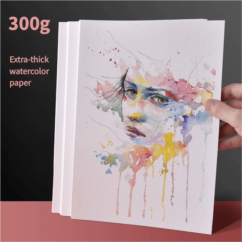 Extra-thick watercolor paper with an artistic portrait illustration showcasing vibrant colors and details.