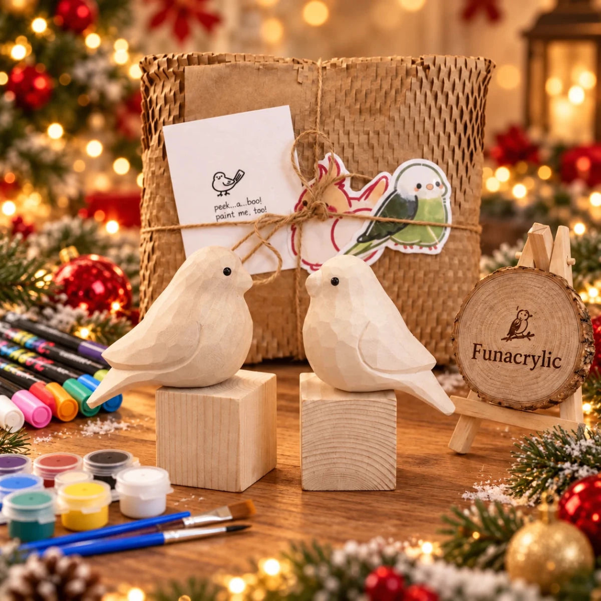 Hand-Carved Wooden Parrot Decor | 2 or 4 Bird Set - FunAcrylic