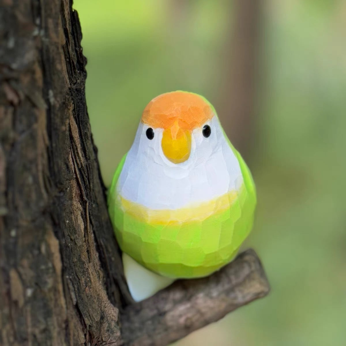 Green hand-painted wooden parrot front view