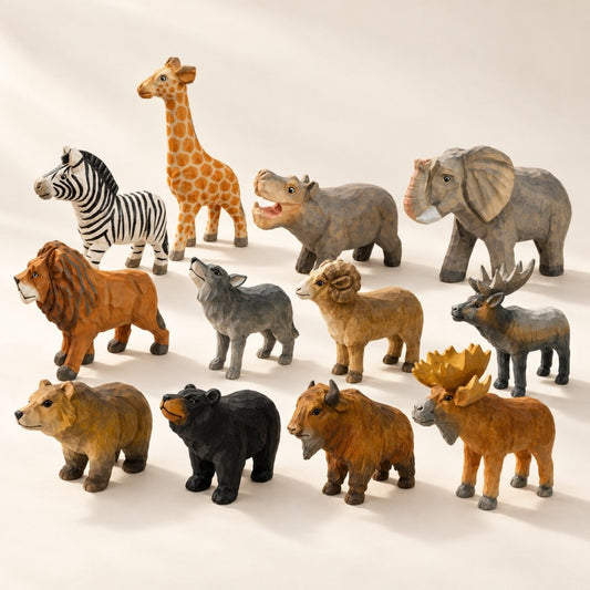 Hand-Carved Wooden Animal Figurines – Wildlife Collection & Mystery Blind Box - FunAcrylic