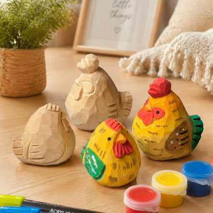 Hand-Carved Rooster & Hen Craft Set