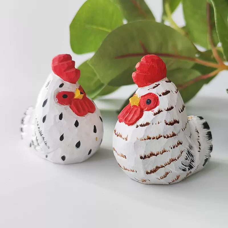 Hand-Carved Rooster & Hen Craft Set