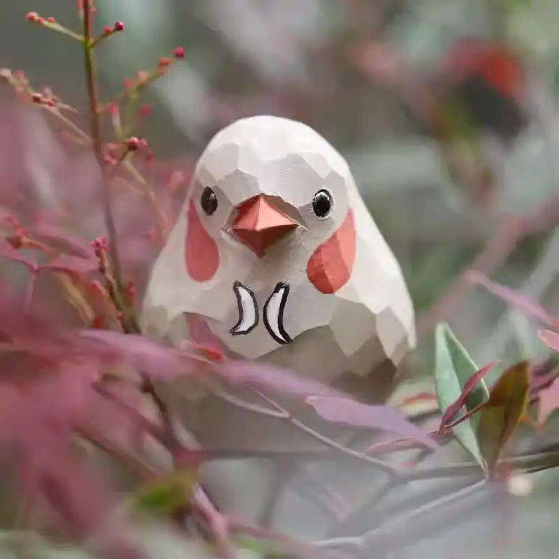 Hand - Carved White Zebra Finch Figurine - FunAcrylic