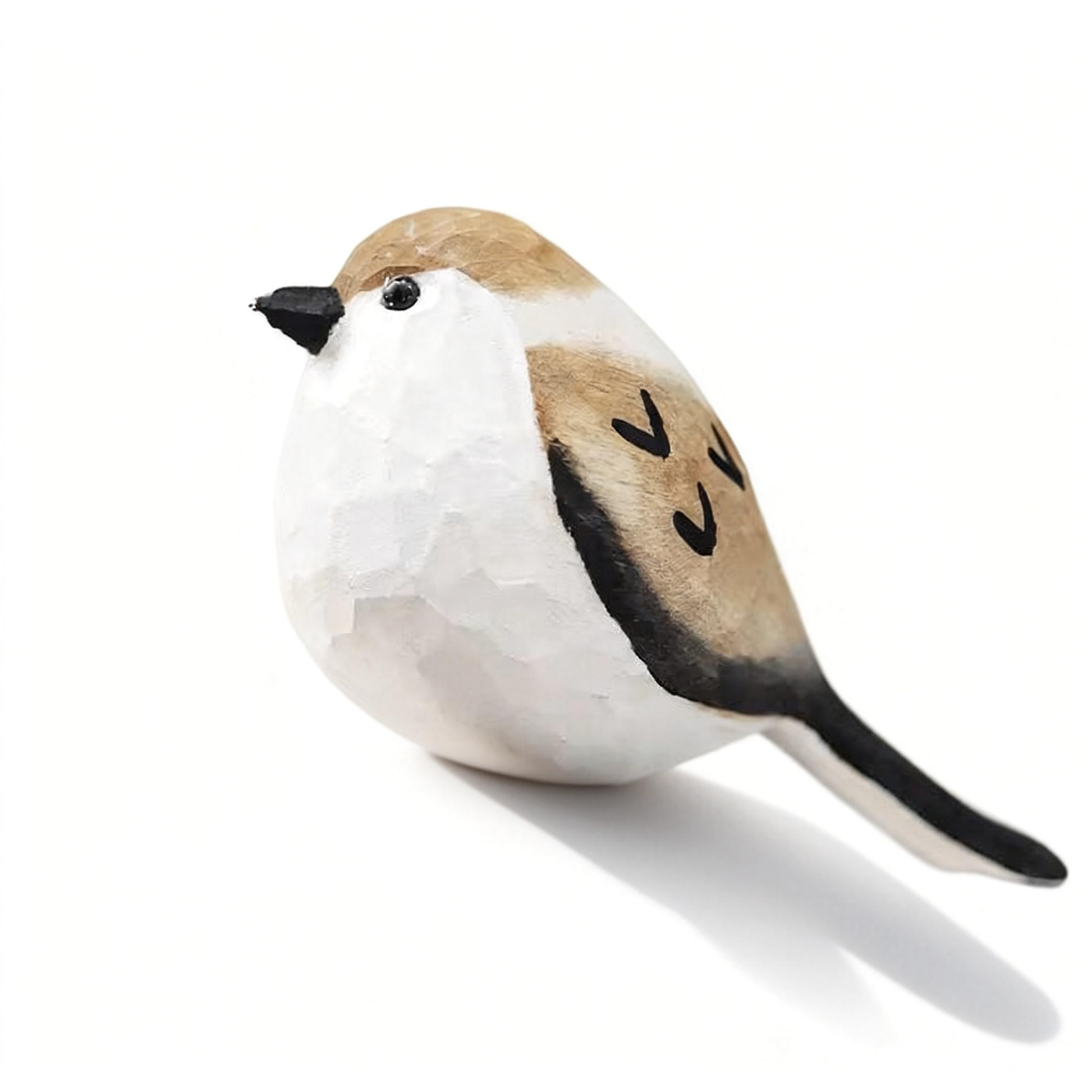 Hand-painted sparrow wooden figurine with a chubby, lifelike design for home decor