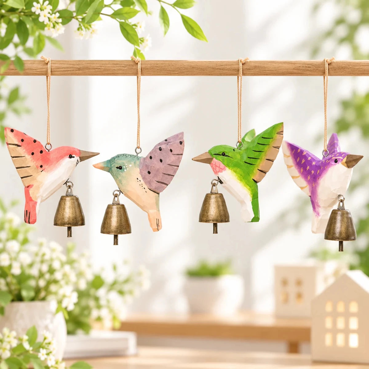 Wooden Hummingbird Bell Ornaments | Hanging Bird Decor - FunAcrylic