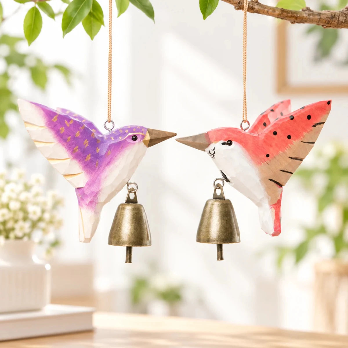 Wooden Hummingbird Bell Ornaments | Hanging Bird Decor - FunAcrylic